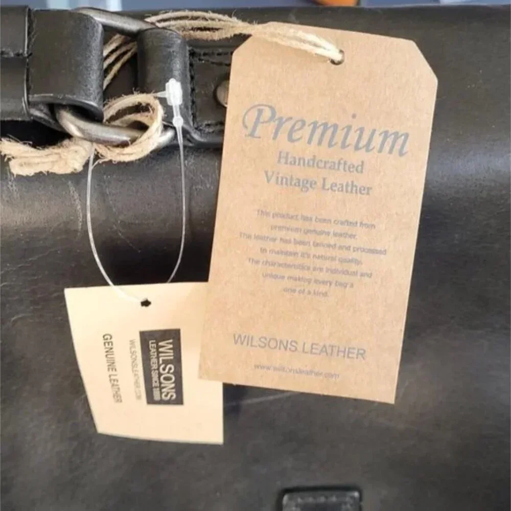 NWT Wilson Leather Real Leather Top Rod Briefcase Laptop Leather Bag Black